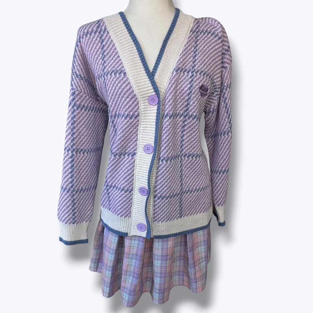 Pastel Kawaii Checkered Cardigan One Size Soft Girl Cute Cozy Harajuku Kidcore